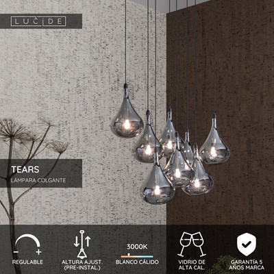 Lucide TEARS - Lámpara colgante - LED Regul. - G4 - 8x1,5W 3000K - Negro